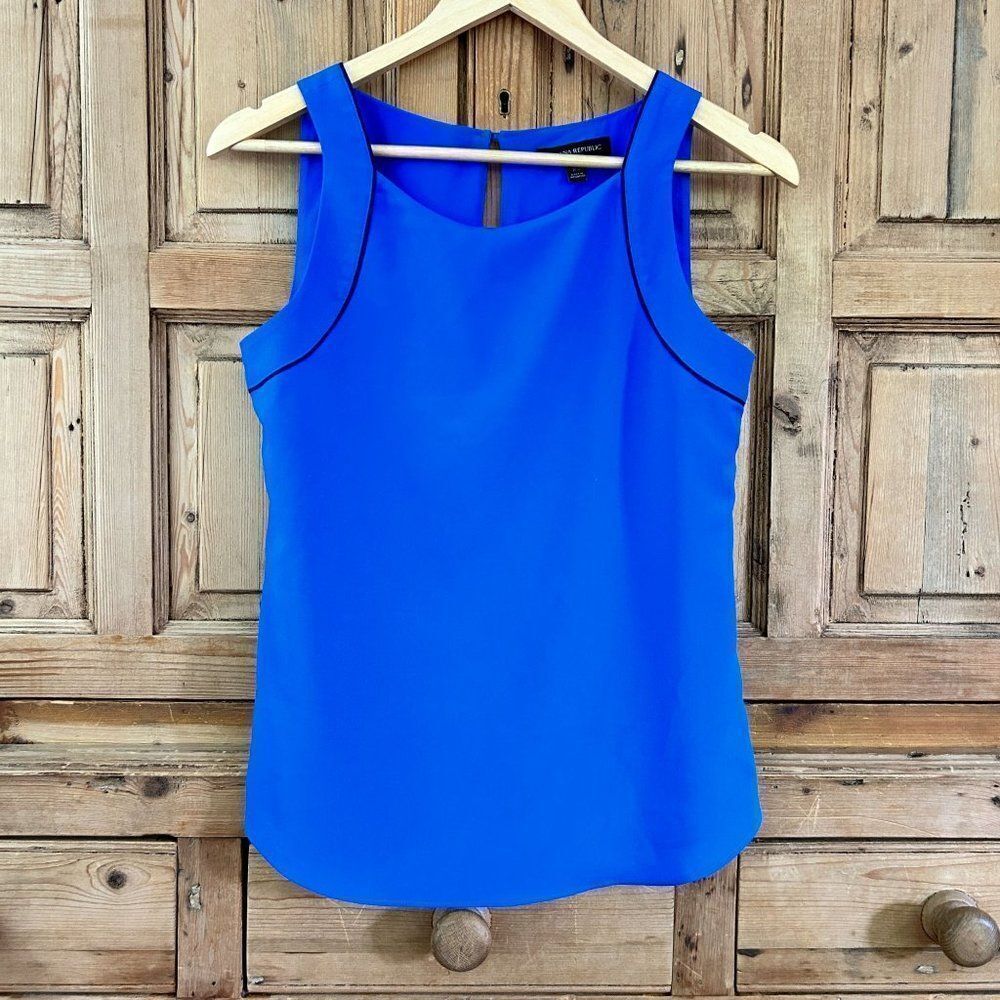 Banana Republic Royal Blue Sleeveless Tank‎ Blouse Black Trim Womens Size XS